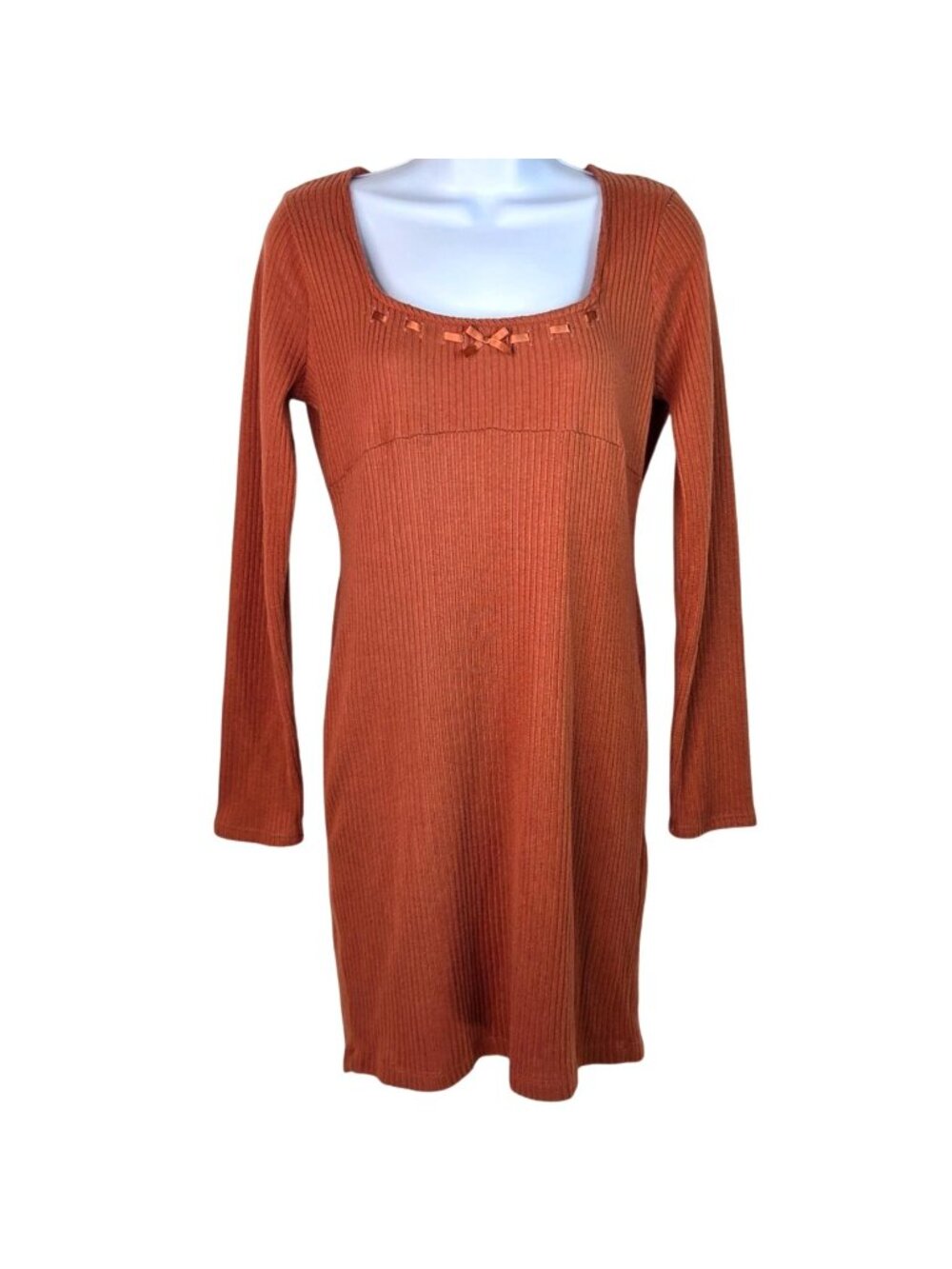Derek Heart XL Rust Orange Long Sleeve Square Neck Ribbed Knit Sweater Dress